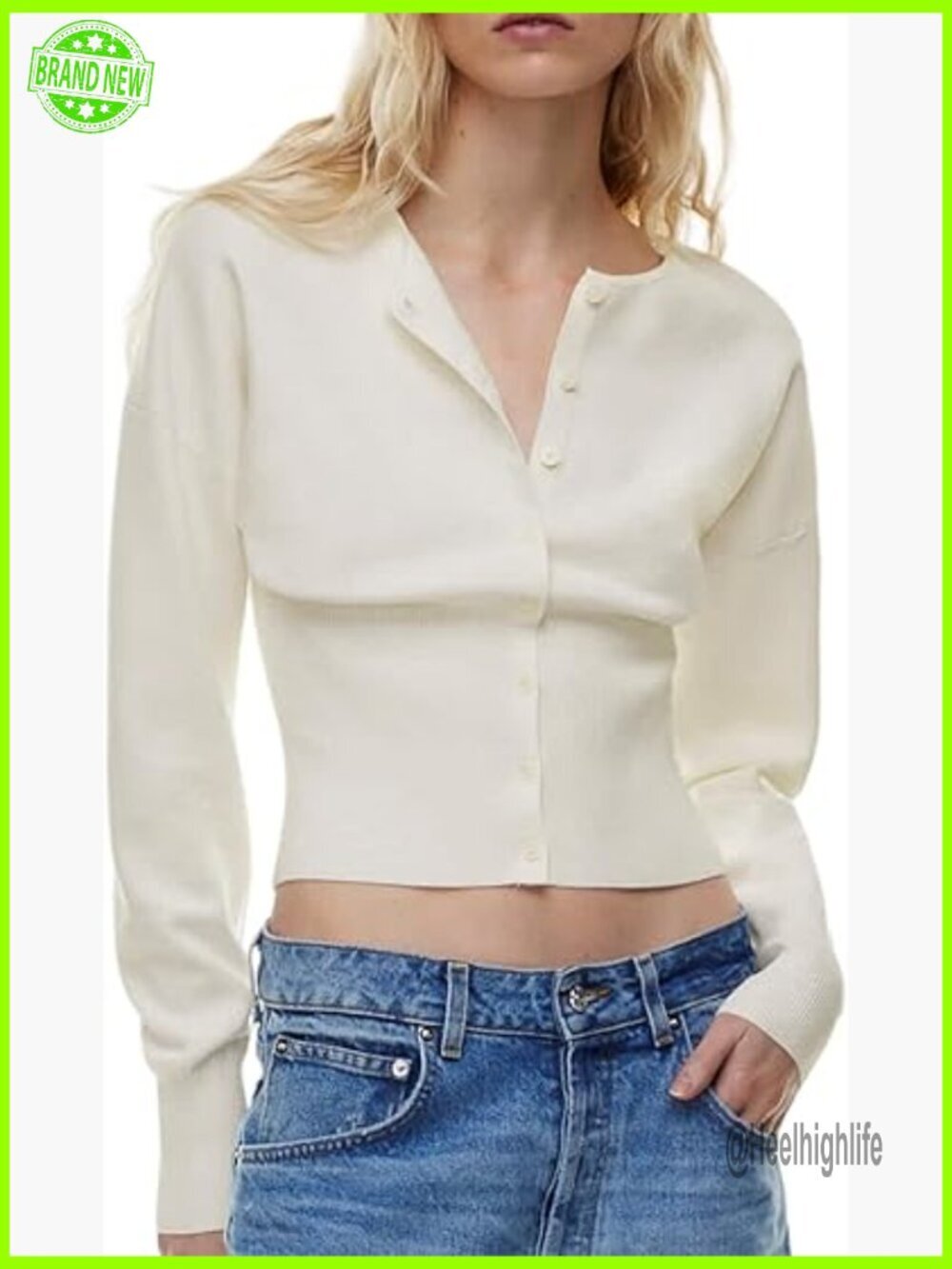 Cropped Ribbed Cardigan Button Down Long Sleeve Slim Fit Fall Sweater